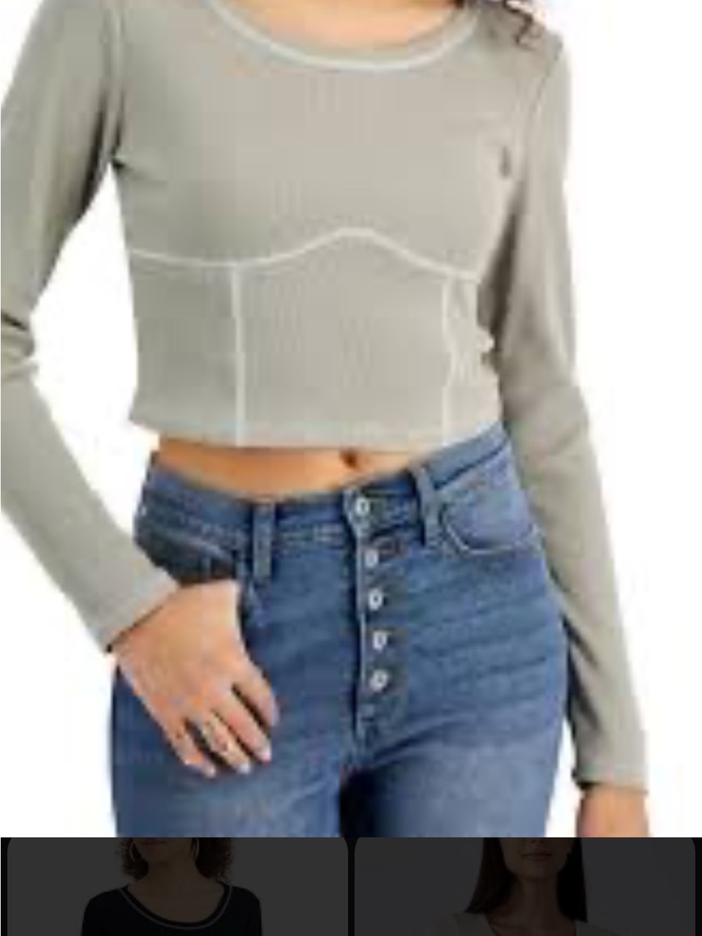 Crave Fame Long-Sleeve Cropped Top in Sage
